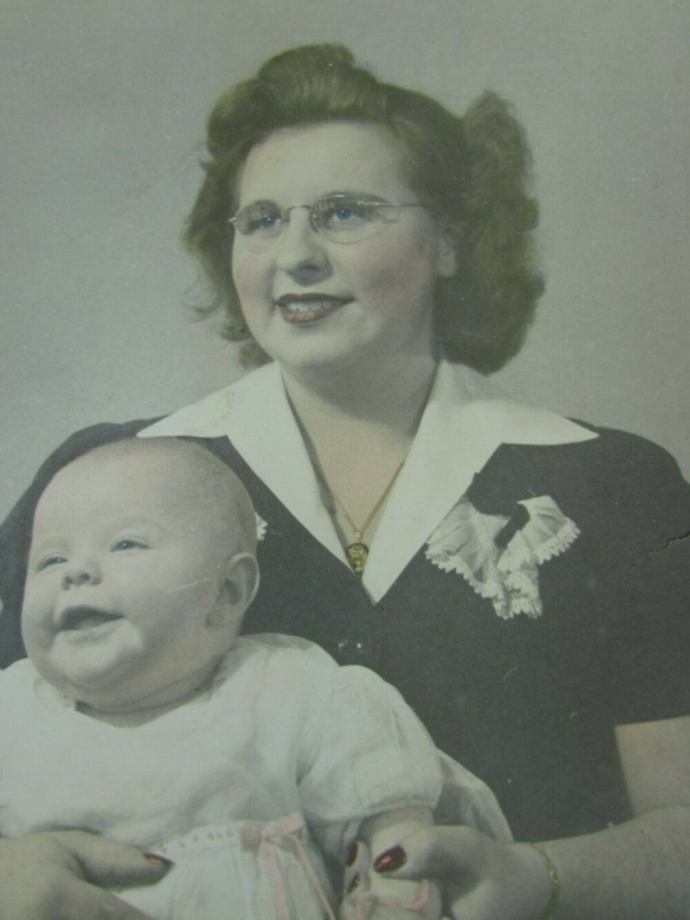 Vintage Photo Woman Baby Photograph Mother Tinted 1940s 30576